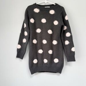 3 Pommes Girls 5-6 Years Grey Crewneck Sweater Dress Tunic Pink Fuzzy Polka Dots
